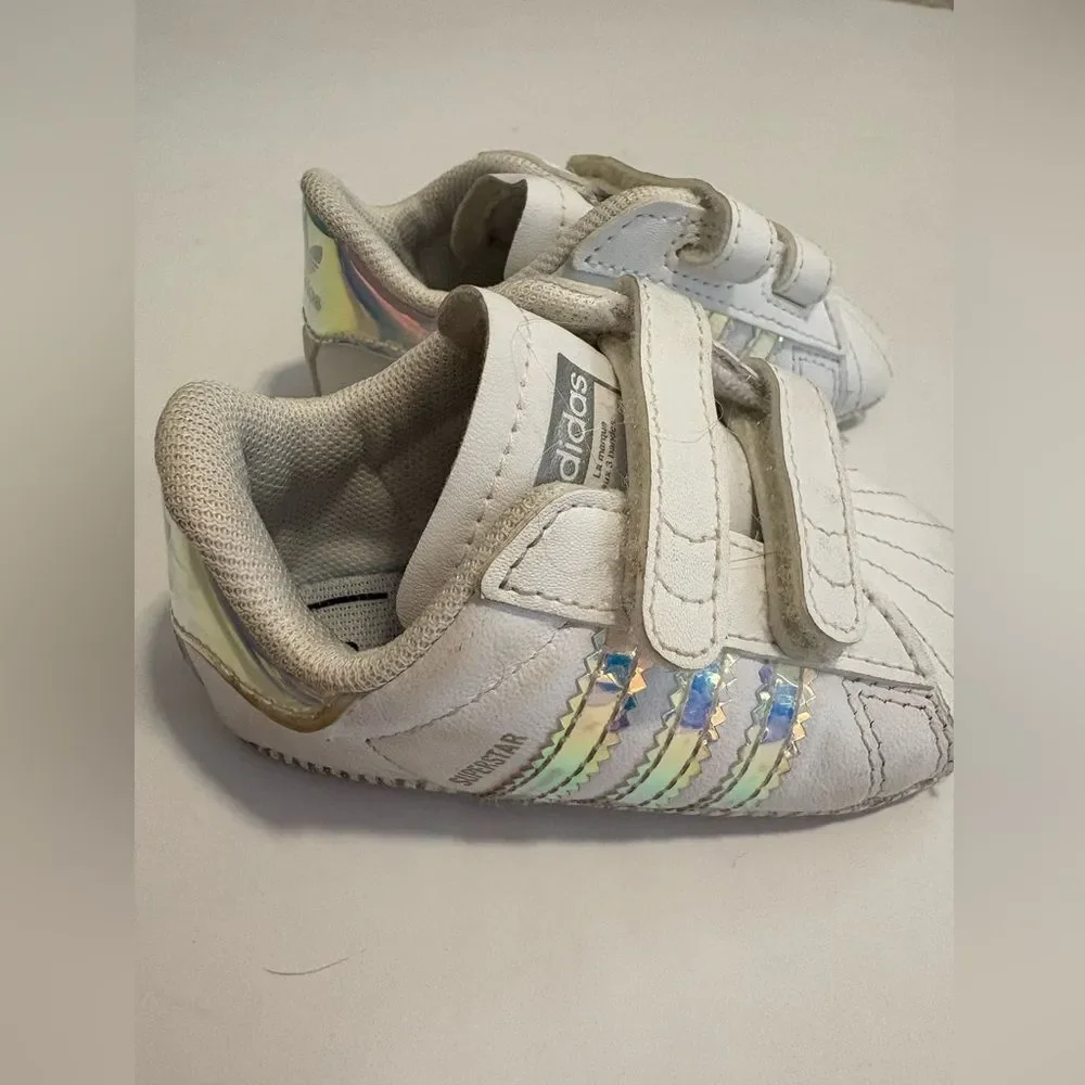 Adidas Superstar Baby White and Iridescent Sneakers Size 2